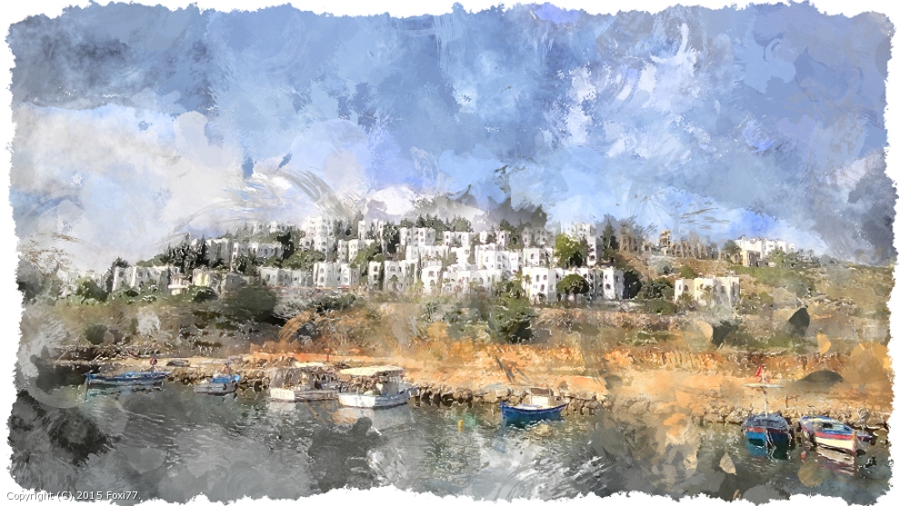 A small harbor with fishing boats in Turkey by Foxi77