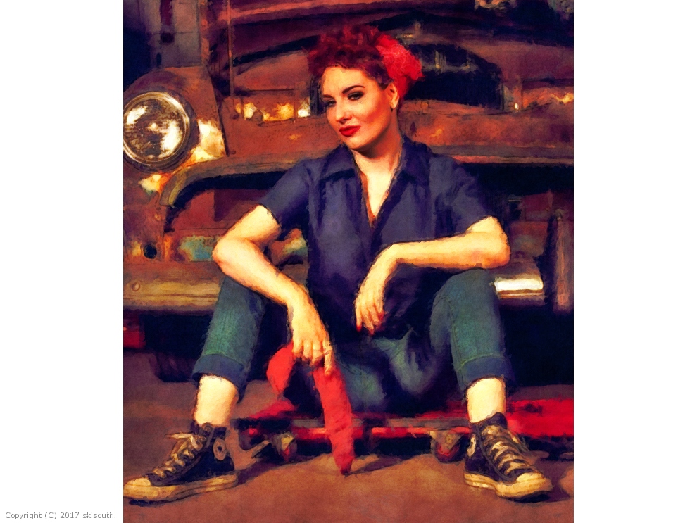 pinup sitting by skisouth