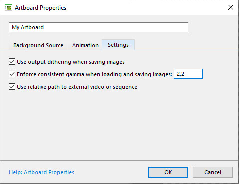 Artboard Properties - Settings Tab